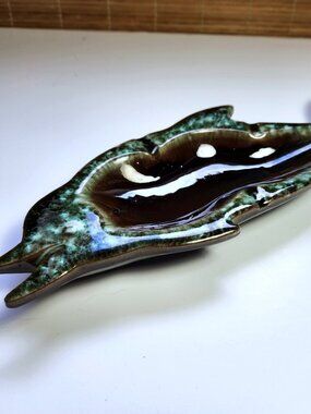 Vintage Dolphin Ashtray Blue Mountain Style Japan MCM Terra Cotta 11 Inch